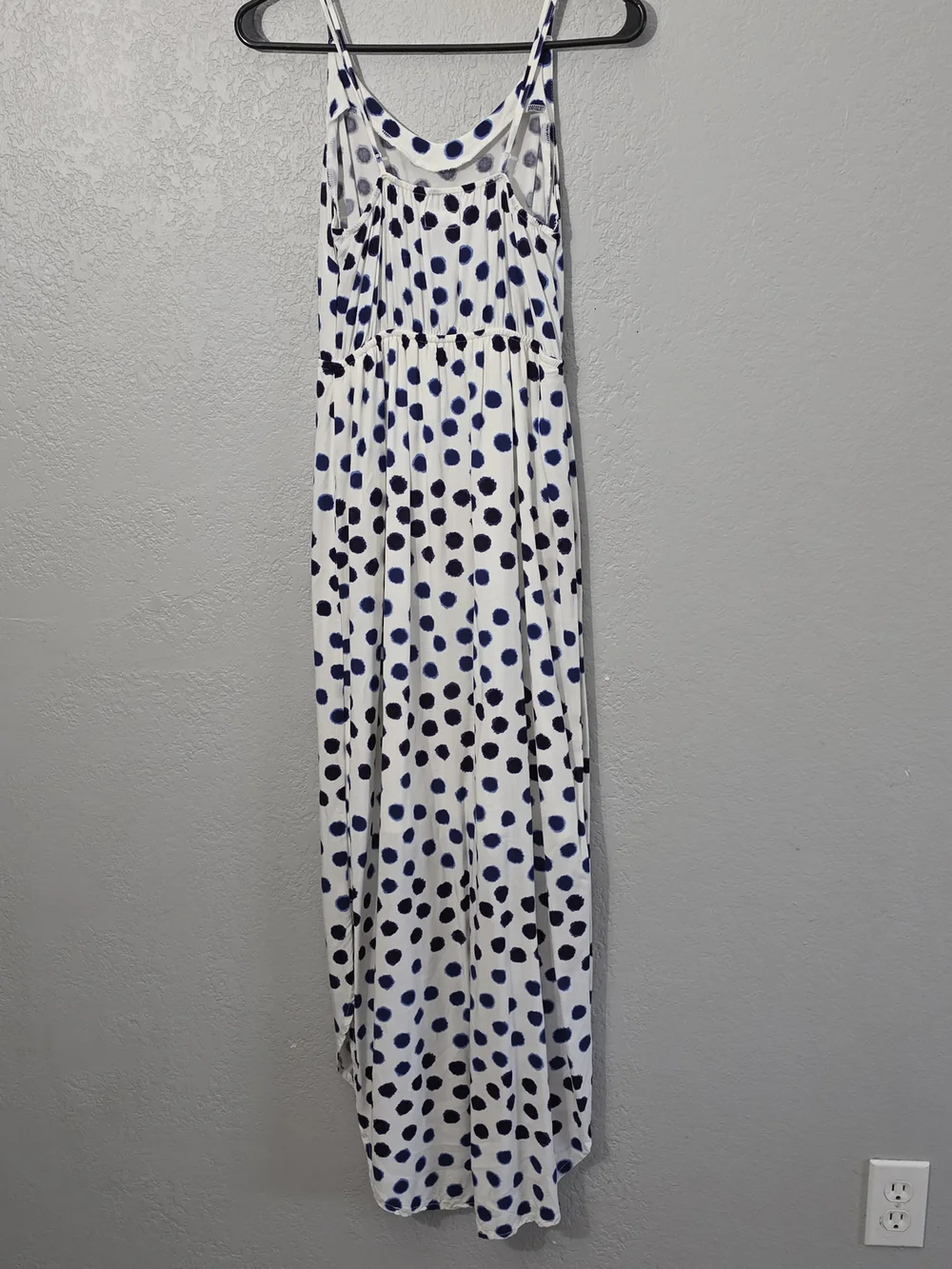 Old Navy White Maxi Dress Watercolor Style Blue Polka Dots Flowy Women XS - Picture 8 of 11